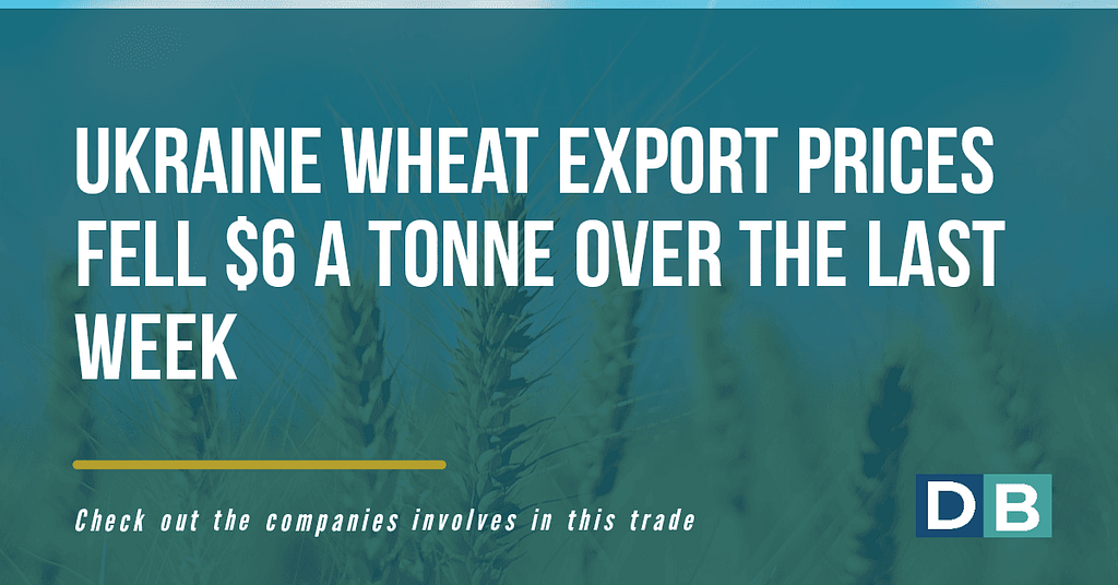 Ukraine wheat export prices fell $6 a tonne over the last week